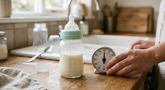 biberon avec du lait et une alarme sur un potager de cuisine