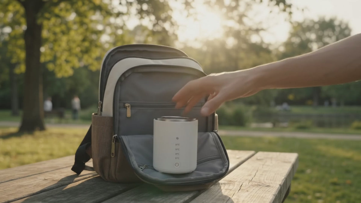 Charger la vidéo : Presentation du chauffe biberon nomade Luno de bebe nomade